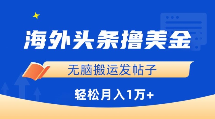 海外头条撸美金，无脑搬运发帖子，月入1万+，小白轻松掌握-云启网创
