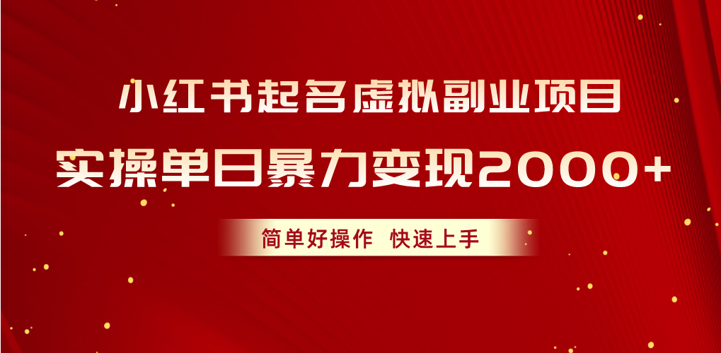 （10856期）小红书起名虚拟副业项目，实操单日暴力变现2000+，简单好操作，快速上手-云启网创