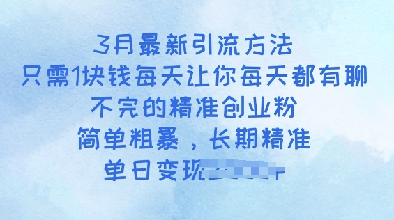 3月最新引流方法，只需1块钱每天让你每天都有聊不完的精准创业粉，简单粗暴，长期精准-云启网创