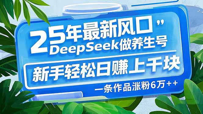 （14341期）25年最新风口，用DeepSeek做养生号，新手轻松日赚上千块，一条作品涨粉…-云启网创