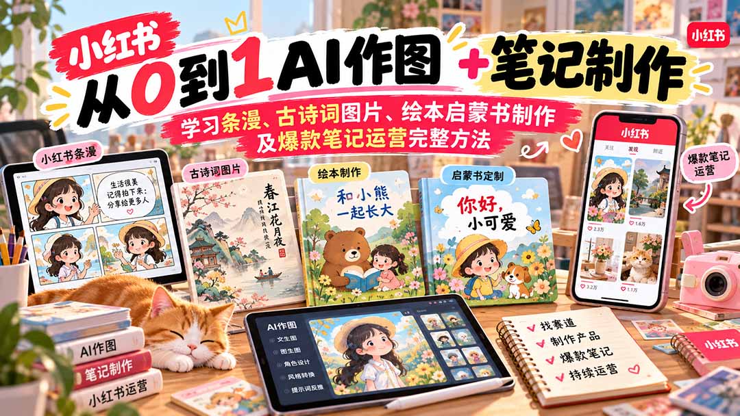 2026小红书AI内容创作从0到1:学习条漫、古诗词图片、绘本启蒙书制作及爆款笔记运营完整方法-拾亿云创