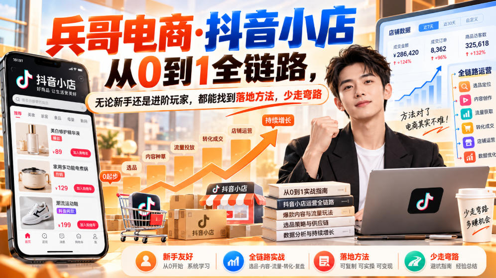 【无水印】兵哥电商·抖音小店从0到1全链路，无论新手还是进阶玩家，都能找到落地方法，少走弯路(更新9月)-拾亿云创