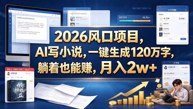 2026 风口项目，AI 写小说，一键生成 120 万字，躺着也能赚，月入 2w +-拾亿云创