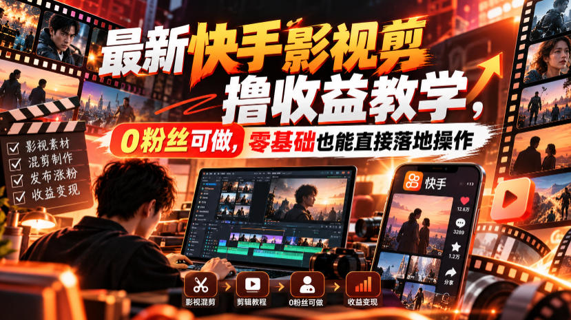 最新快手影视混剪撸收益教学,0粉丝可做,零基础也能直接落地操作-拾亿云创