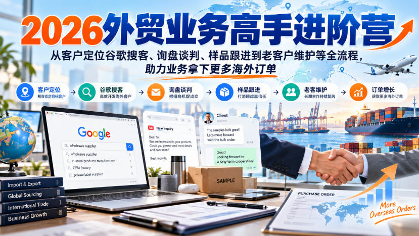 2026外贸业务高手进阶营，从客户定位谷歌搜客、询盘谈判、样品跟进到老客户维护等全流程，助力业务拿下更多海外订单-拾亿云创