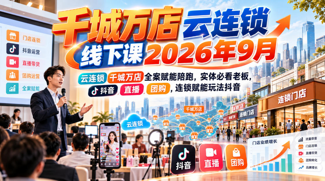 千城万店云连锁线下课2026年9月,云连锁千城万店全案赋能陪跑,实体必看老板,抖音,直播,团购,连锁赋能玩法抖音-拾亿云创