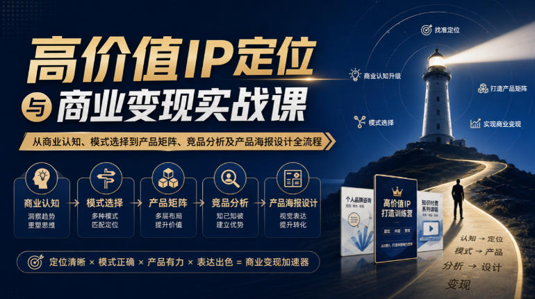 【无水印】高价值IP定位与商业变现实战课，从商业认知、模式选择到产品矩阵、竞品分析及产品海报设计全流程-拾亿云创