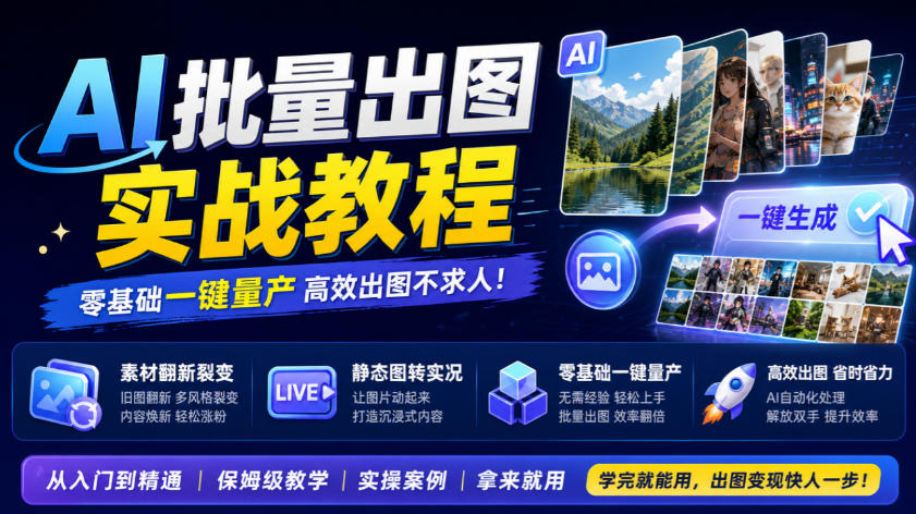 AI批量出图实战教程，素材翻新裂变，静态图转实况，零基础一键量产-拾亿云创