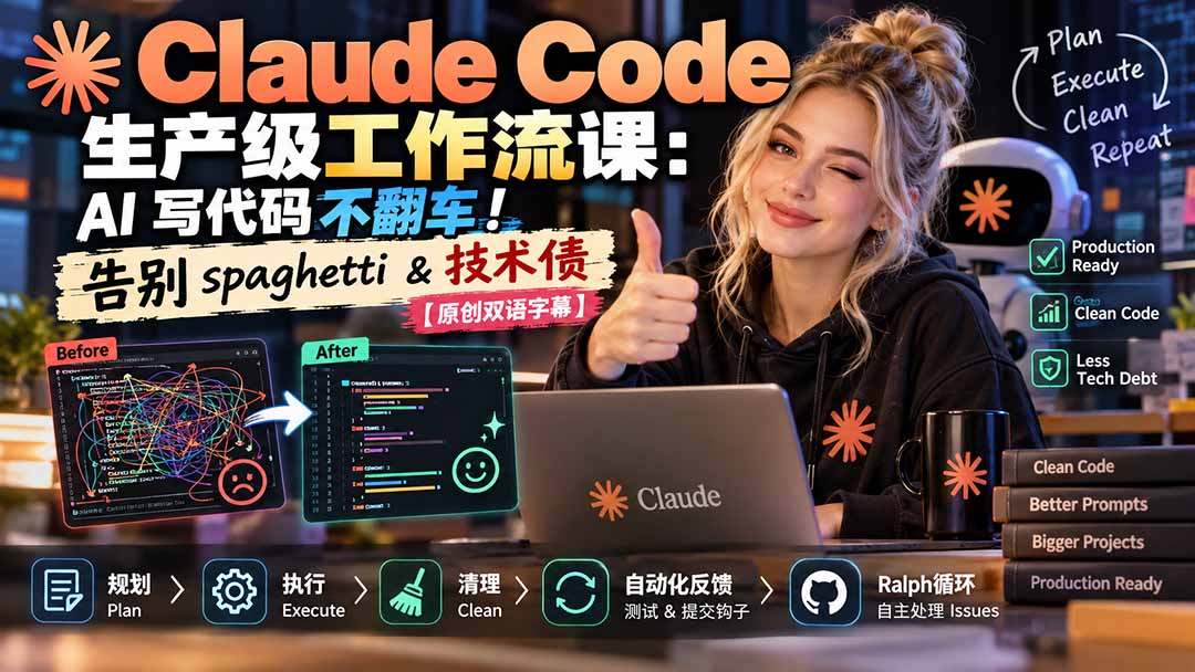 Claude Code 生产级工作流课：AI 写代码不翻车！告别 spaghetti & 技术债【原创双语字幕】-拾亿云创