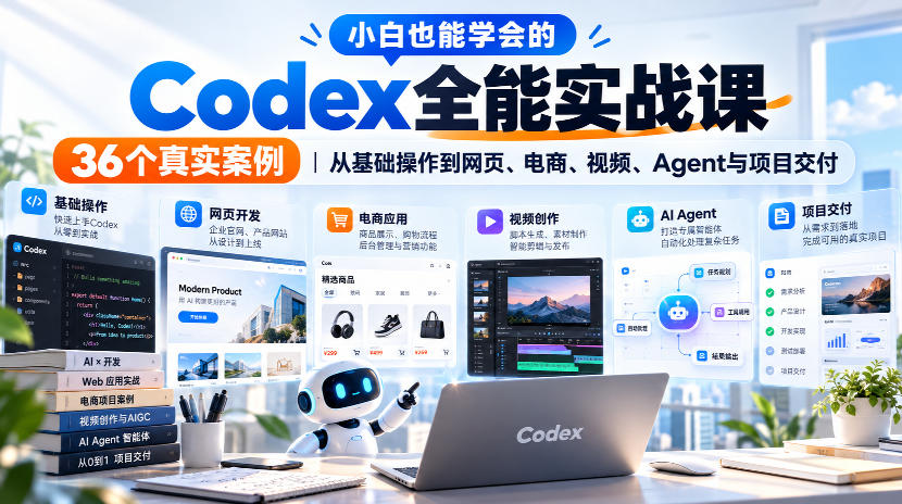 小白也能学会的Codex全能实战课|36个真实案例,从基础操作到网页、电商、视频、Agent与项目交付-拾亿云创