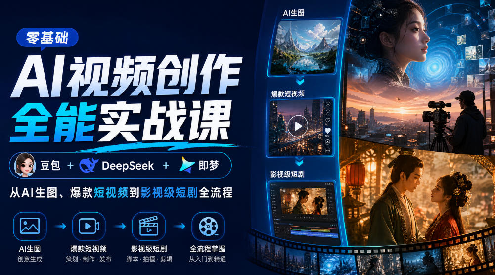 零基础AI视频创作全能实战课｜豆包+DeepSeek+即梦，从AI生图、爆款短视频到影视级短剧全流程-拾亿云创
