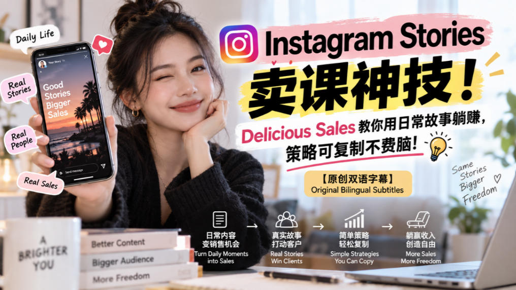Instagram Stories卖课神技！Delicious Sales教你用日常故事躺賺，策略可复制不费脑！【原创双语字幕】-拾亿云创