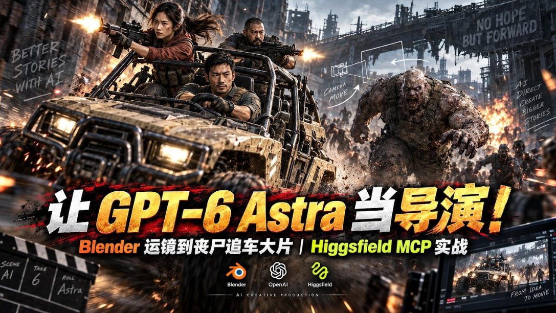 让GPT-6 Astra当导演！Blender运镜到丧尸追车大片｜Higgsfield MCP实战-拾亿云创