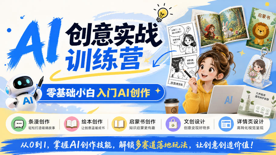 AI创意实战训练营，零基础小白入门AI创作，解锁条漫、绘本、启蒙书、文创、详情页多赛道落地玩法-拾亿云创