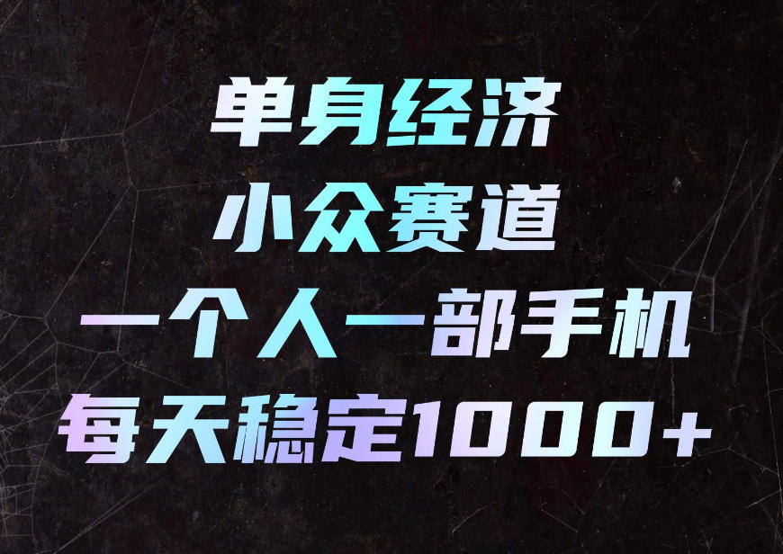 单身经济小众赛道，一个人一部手机，每天稳定1000+，利用下班碎片时间即可【揭秘】-拾亿云创