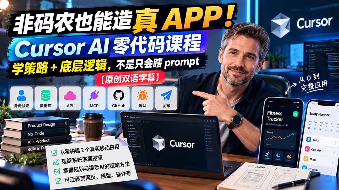 非码农也能造真 APP！Cursor AI 零代码课程：学策略 + 底层逻辑，不是只会瞎 prompt【原创双语字幕】-拾亿云创