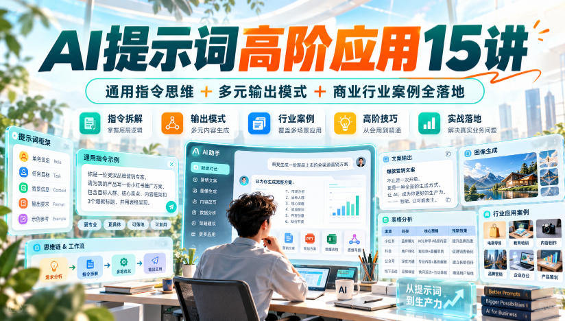 AI提示词高阶应用15讲｜通用指令思维+多元输出模式+商业行业案例全落地-拾亿云创