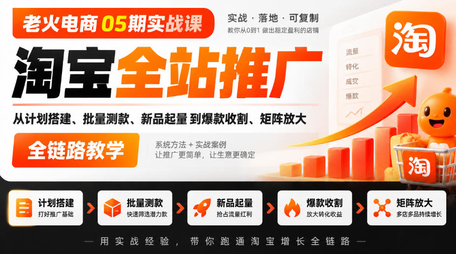老火电商05期实战课｜淘宝全站推广从计划搭建、批量测款、新品起量到爆款收割、矩阵放大全链路教学-拾亿云创