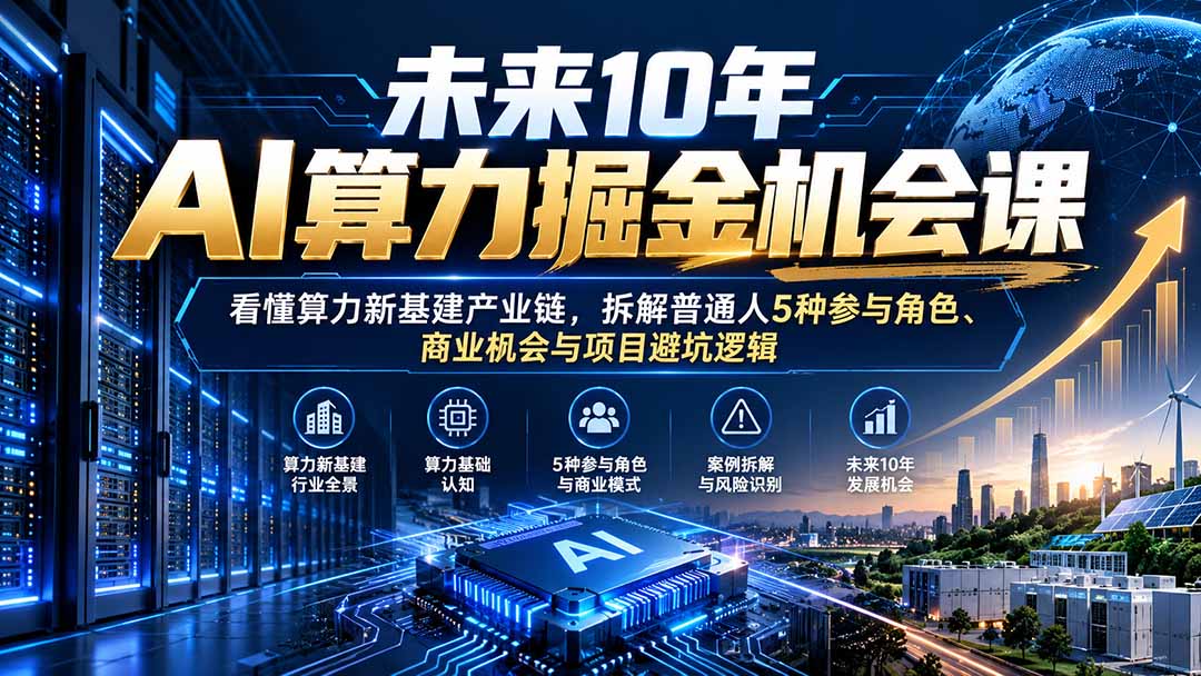 未来10年AI算力掘金机会课：看懂算力新基建产业链，拆解普通人5种参与角色、商业机会与项目避坑逻辑-拾亿云创