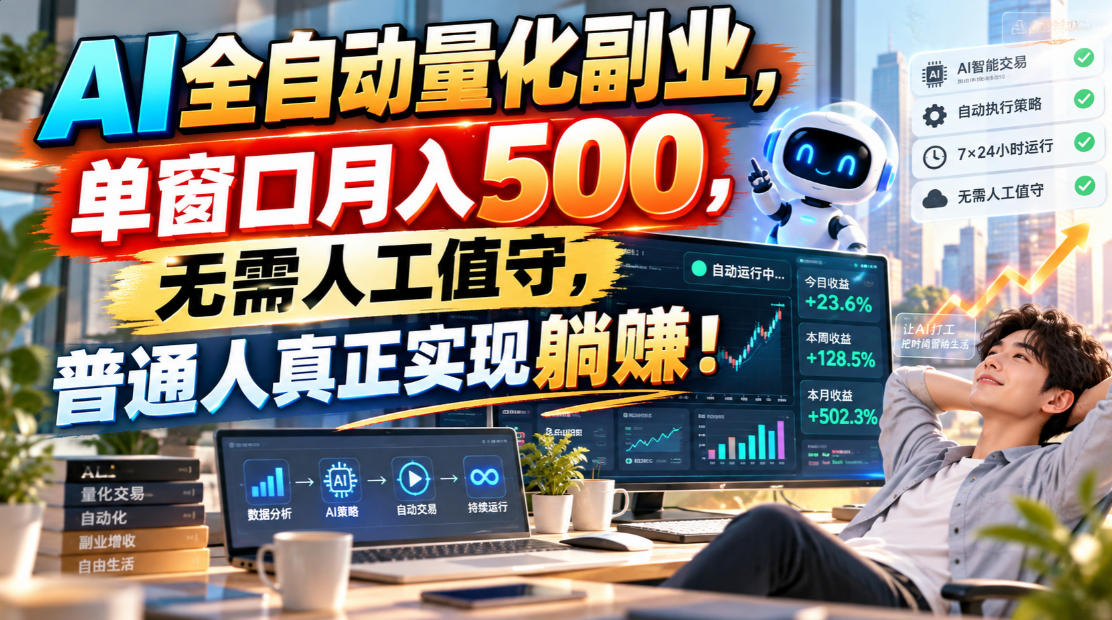 AI全自动量化副业，单窗口月入500，无需人工值守，普通人真正实现躺賺！-拾亿云创