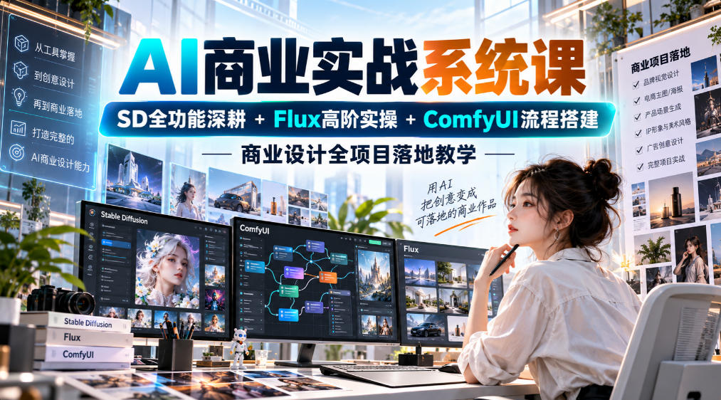 AI商业实战系统课｜SD全功能深耕+Flux高阶实操+Comfyui流程搭建，商业设计全项目落地教学-拾亿云创