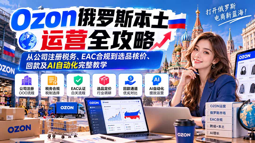 Ozon俄罗斯本土运营全攻略：从公司注册税务、EAC合规到选品核价、回款及AI自动化完整教学-拾亿云创