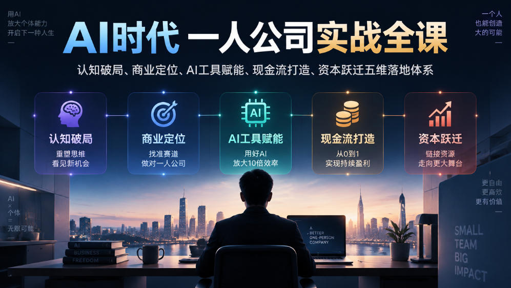 AI时代一人公司实战全课｜认知破局、商业定位、AI工具赋能、现金流打造、资本跃迁五维落地体系-拾亿云创