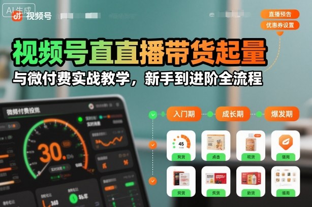 视频号直播带货起量与微付费实战教学,新手到进阶全流程(更新26年10月)-拾亿云创
