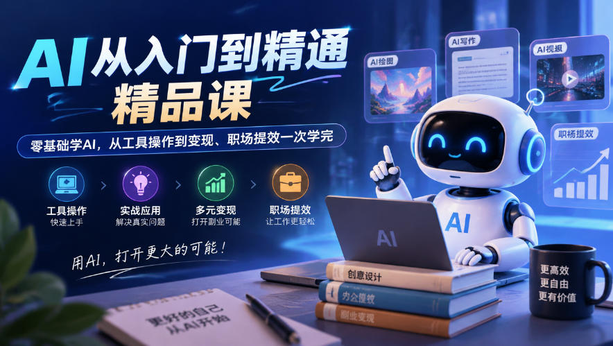 AI从入门到精通精品课，零基础学AI，从工具操作到变现、职场提效一次学完-拾亿云创