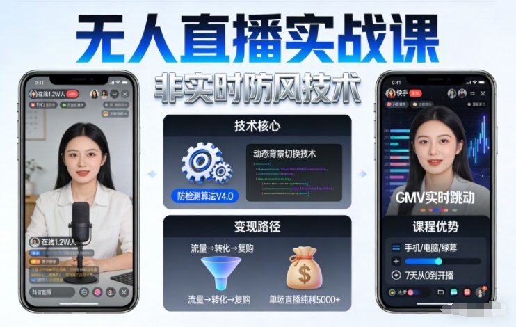 宝子哥无人直播实战课，非实时防风技术，聚焦抖音快手等平台直播带货，轻松开启直播变现之路(更新261010)-拾亿云创