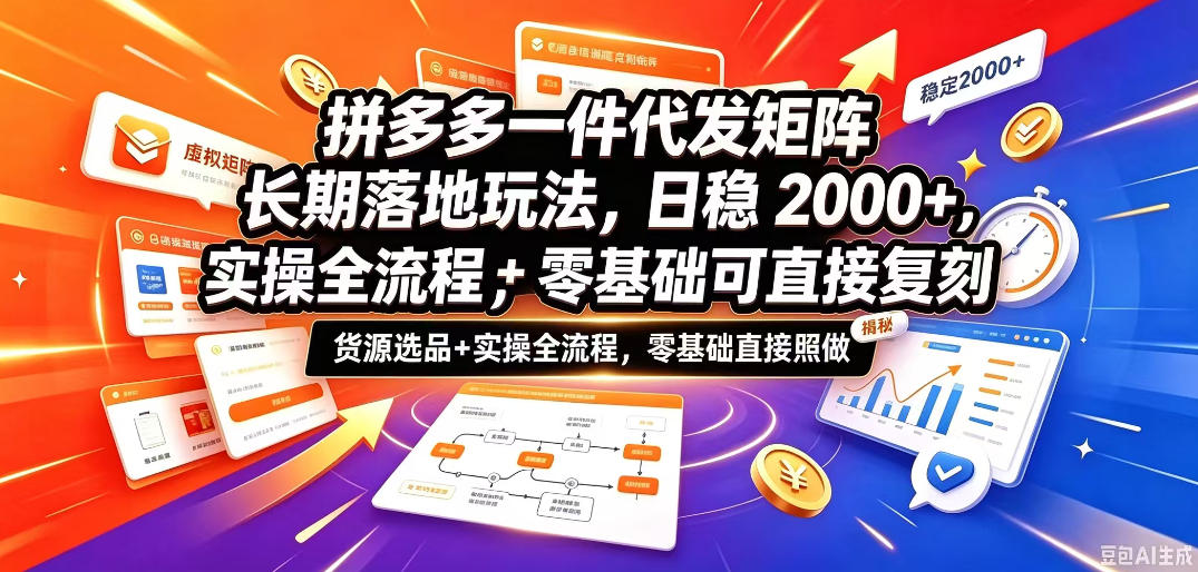 拼多多一件代发矩阵长期落地玩法,日稳入2k+,选品货源+实操全流程,零基础可直接复刻【拆解】-拾亿云创