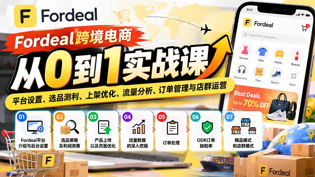 Fordeal跨境电商从0到1实战课：平台设置、选品测利、上架优化、流量分析、订单管理与店群运营-拾亿云创