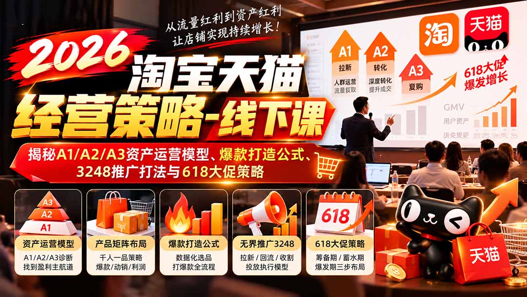 2026淘宝天猫经营策略-线下课：揭秘A1/A2/A3资产运营模型、爆款打造公式、3248推广打法与618大促策略-拾亿云创