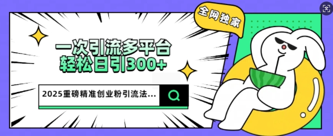 2025重磅全网独家引流法，一次多平台，轻松日引300+精准创业粉-云启网创