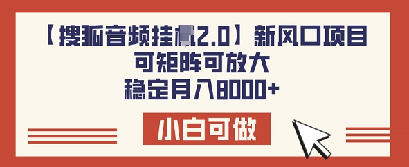 【搜狐音频挂JI2.0】新风口项目，可矩阵可放大，稳定月入8k-云启网创