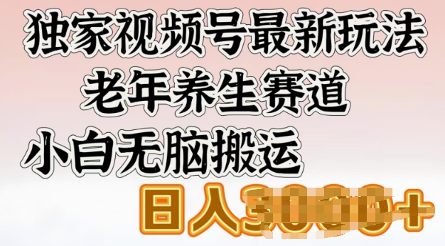 独家视频号最新玩法，老年养生赛道，小白无脑搬运，日入多张-云启网创