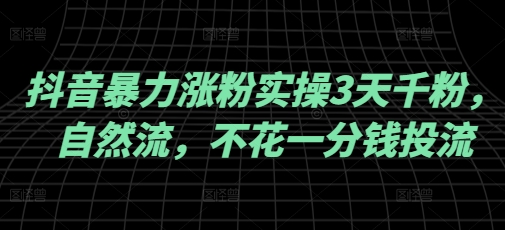 抖音暴力涨粉实操3天千粉，自然流，不花一分钱投流，实操经验分享-云启网创