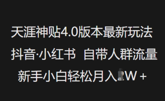 天涯神贴4.0版本最新玩法，抖音·小红书自带人群流量，新手小白轻松月入过W-云启网创
