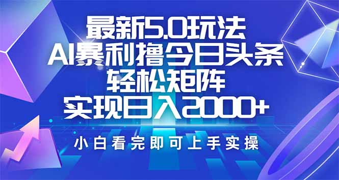 （14336期）今日头条最新5.0玩法，思路简单，复制粘贴，轻松实现矩阵日入2000+-云启网创